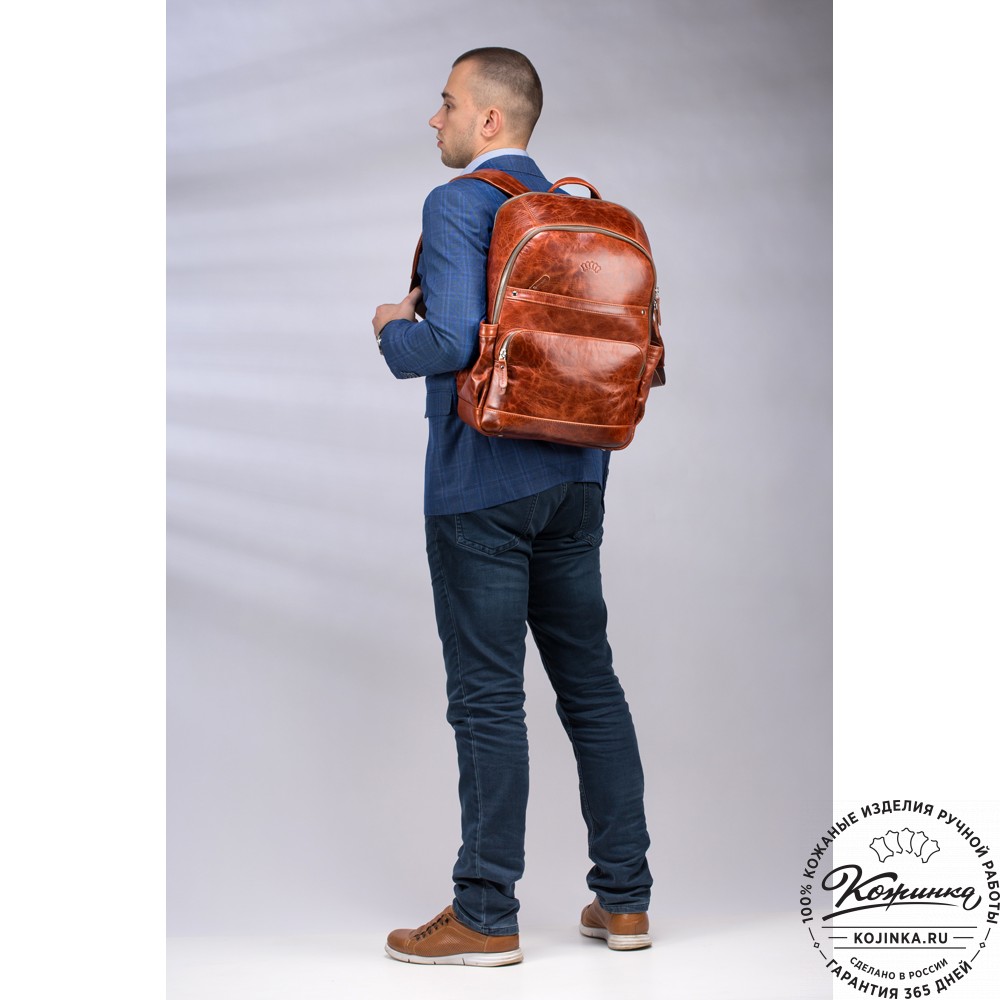 Мужской кожаный рюкзак "Гудвин" (синий воск)